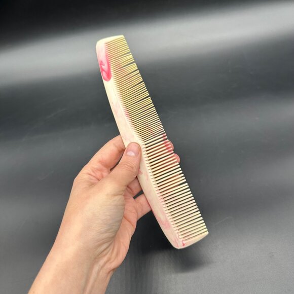 Vintage Plastic Hair Comb Pink White Marbled Swirl USA Retro Bathroom Vanity - Picture 7 of 9